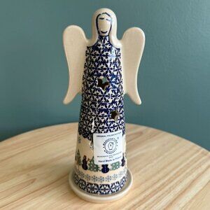 Boleslawiec Polish Pottery Angel Tealight Holder Handcrafted In Poland With Chri